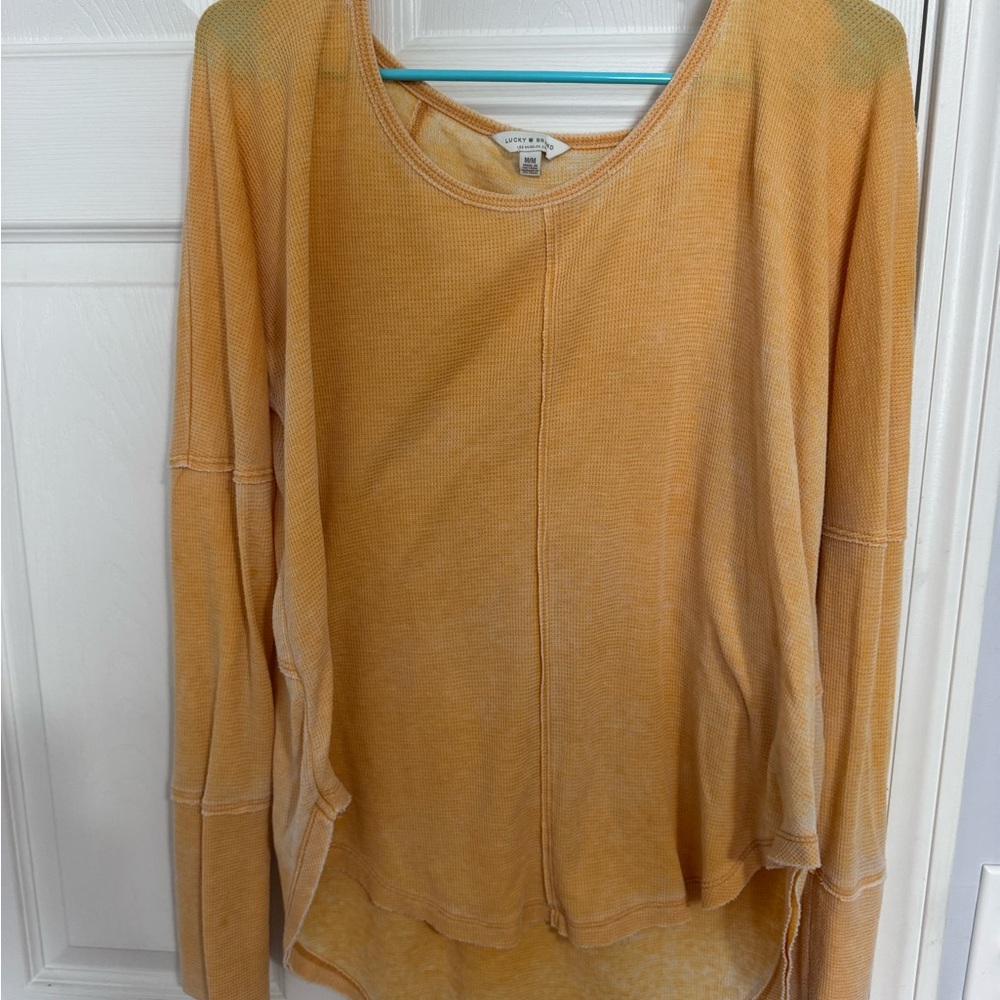 Lucky Brand Women's Yellow Long Sleeve Waffle Knit Top